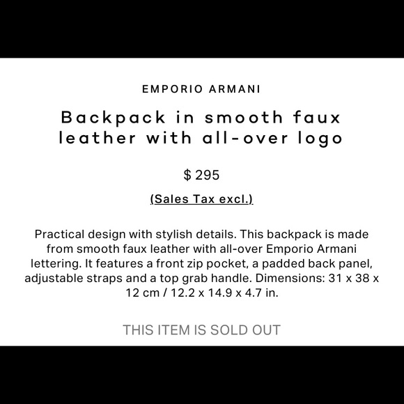 NWT Classy Black EMPORIO ARMANI Logo Backpack🖤 - Picture 2 of 5